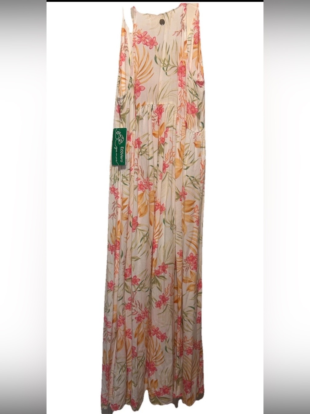 Rip Curl White Maxi Dress with Pink Floral and Yellow Leaf Print - Picture 2 of 3